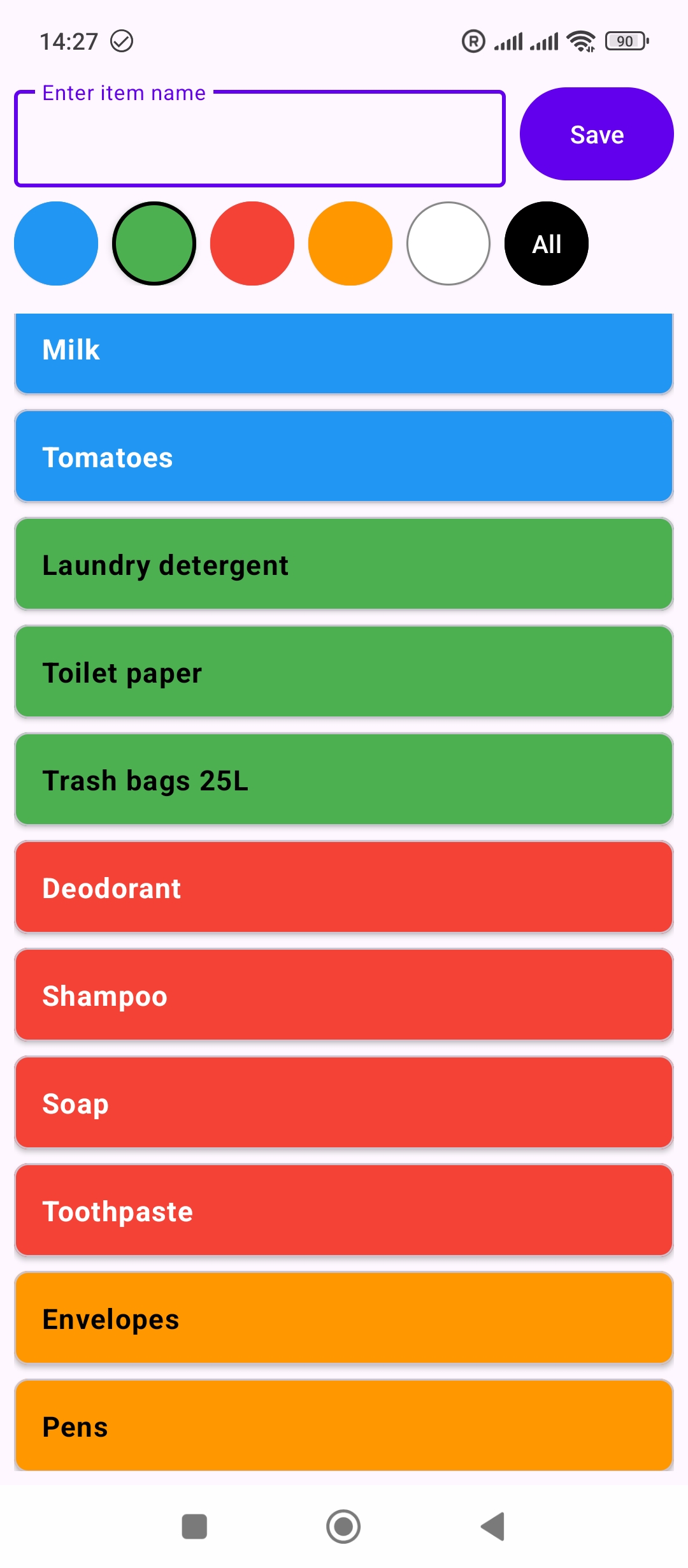 Full shopping list