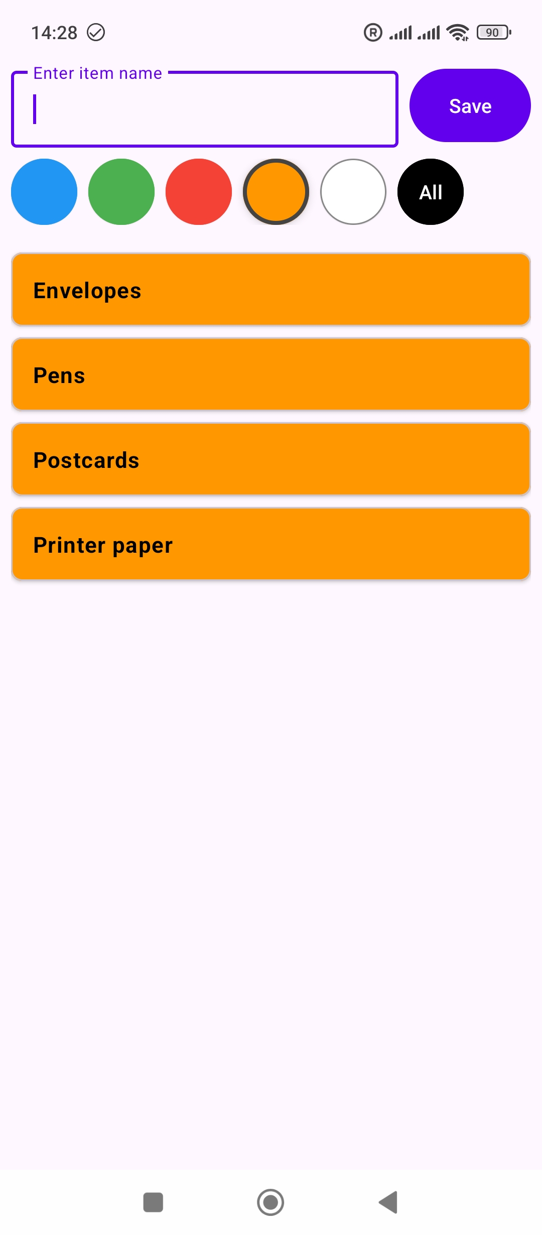 Filtered shopping list